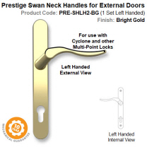 Prestige Swan Neck Left Hand Lever Handle Set for External Door Bright Gold Finish