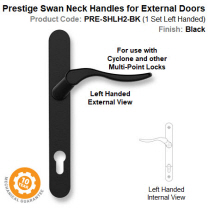 Prestige Swan Neck Left Hand Lever Handle Set for External Door Black Finish