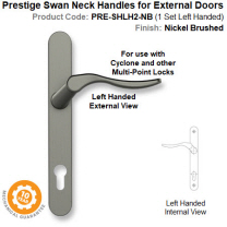 Prestige Swan Neck Left Hand Lever Handle Set for External Door Brushed Nickel Finish