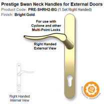 Prestige Swan Neck Right Hand Lever Handle Set for External Door Bright Gold Finish