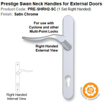 Prestige Swan Neck Right Hand Lever Handle Set for External Door Satin Chrome Finish