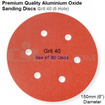 Box of 50 Velcro Backed 150mm Diameter 40 Grit 6 Hole Sanding Discs