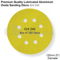 Box of 100 Velcro Backed 125mm Diameter 240 Grit Lubricated 8 Hole Sanding Discs