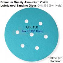 Box of 100 Velcro Backed 150mm Diameter 150 Grit Lubricated 6+1 Hole Sanding Discs