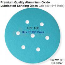 Box of 100 Velcro Backed 150mm Diameter 180 Grit Lubricated 6+1 Hole Sanding Discs