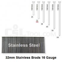 Box of 2500 16 Gauge Stainless Steel Brads 32mm Long