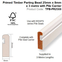 Primed Timber Parting Bead 25mm x 8mm x 3 metre with Pile Carrier TPB-PR25X8
