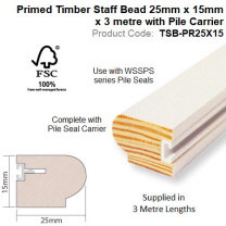Primed Timber Staff Bead 25mm x 15mm x 3 metre with Pile Carrier TSB-PR25X15