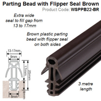 Extra Wide Plastic Parting Bead 3 meter length with Flipper Seal Brown WSPPB22-BR