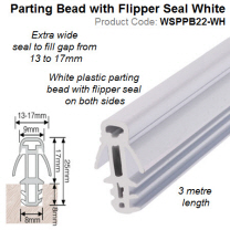 Extra Wide Plastic Parting Bead 3 meter length with Flipper Seal White WSPPB22-WH