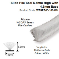 100 Meter Roll of 6.5mm high White Slide Pile to fit Slide Pile Carriers WSSPS65-100-WH